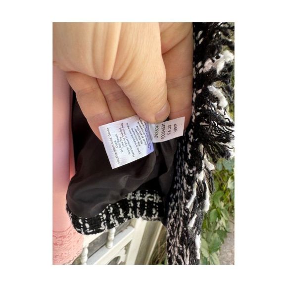 Venus Longline Boucle Knit Blazer Jacket Monochrome Fringe Collar & Cuffs Sz 6 - Picture 7 of 9